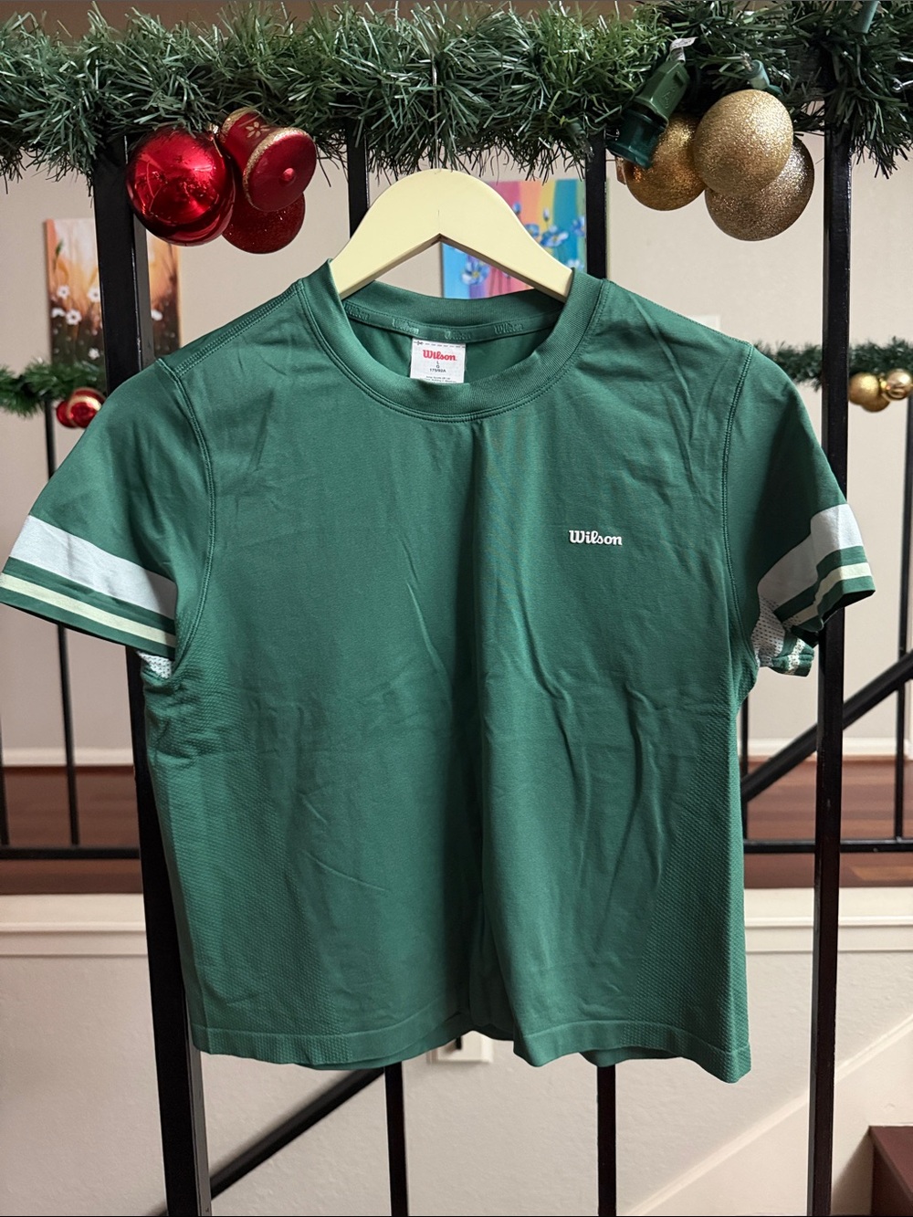 Wilson Dark Green Short-Sleeve Tee with White Sleeve Stripes